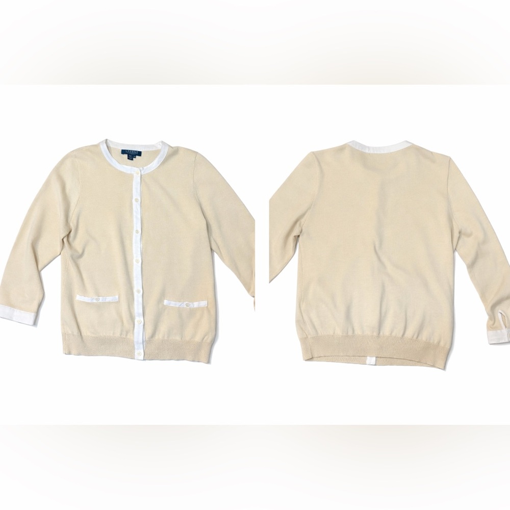 Lauren Ralph Lauren Beige Cream Chanel Style Cotton Cardigan Sweater, Size PM - Picture 4 of 7